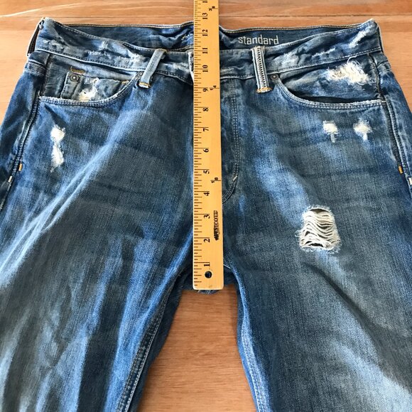 7 for all Mankind Standard Jeans Men 34x23 Blue High Rise Distressed Cuffed - Picture 8 of 13